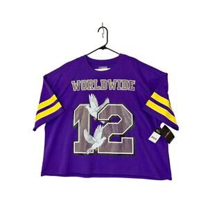 NWT - "Worldwide" Bling Cropped T-Shirt by Copper Rivet - XL